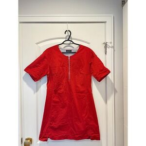Cop. Copine Red Dress Short Sleeve Zip Front Casual Made in Portugal‎ 42